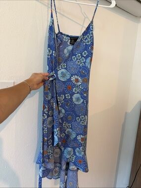BCBGMaxAzria Blue Floral Midi Slip Dress